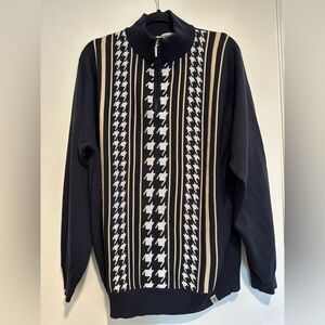 Stacy Adams Men’s XL Full Zip Large Hounds Tooth Mock Collar Preppy Sweater.